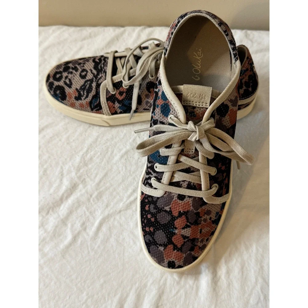 OluKai Womens Pehuea Li Leopard Print Textile Low Top Sneakers Multicolor Casual